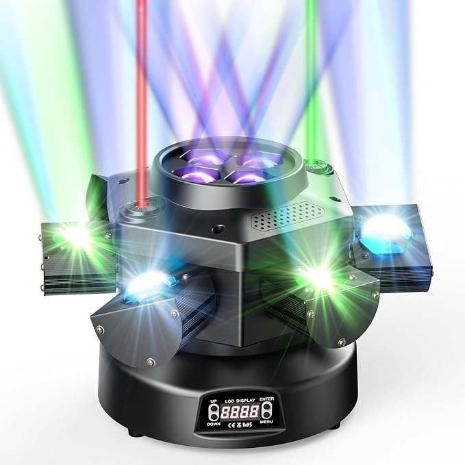 150 W RGBW LED six-arm moving head light with beams lit